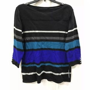 KAREN SCOTT Kirsten Stripe 3/4Sleeve Sweater Black